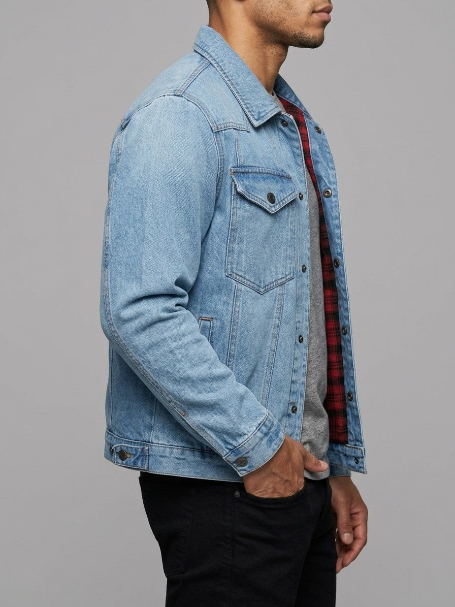 Asti Men's Flannel-Lined Denim Jacket — lightblue — side
