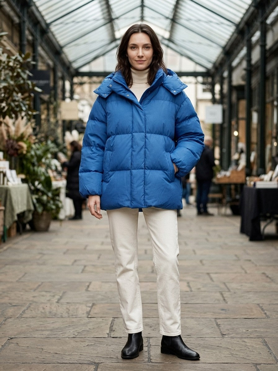 Atessa Women's Oversized Hooded Puffer Jacket — cobaltblue — lifestyle