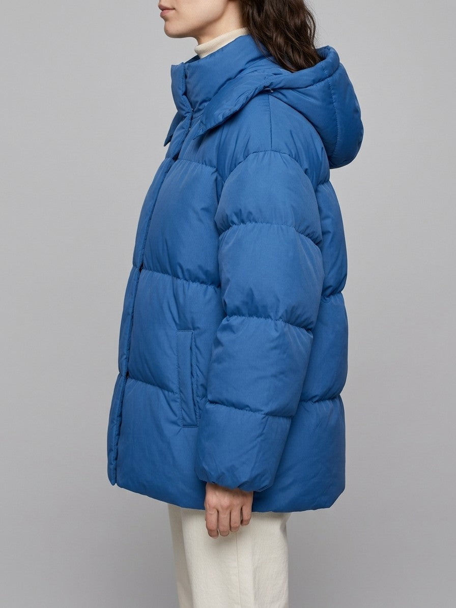Atessa Women's Oversized Hooded Puffer Jacket — cobaltblue — side