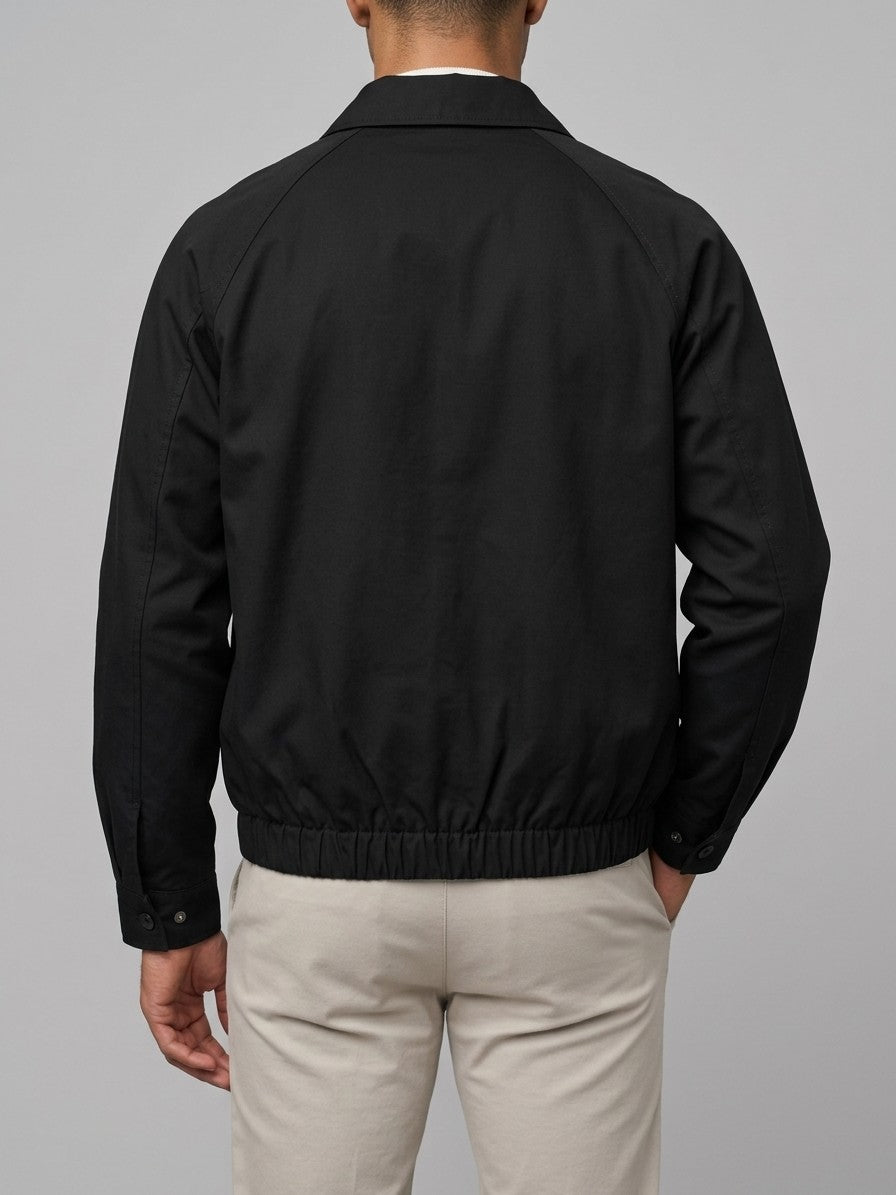 Atina Men's Flannel-Lined Raglan Harrington Jacket — black — back