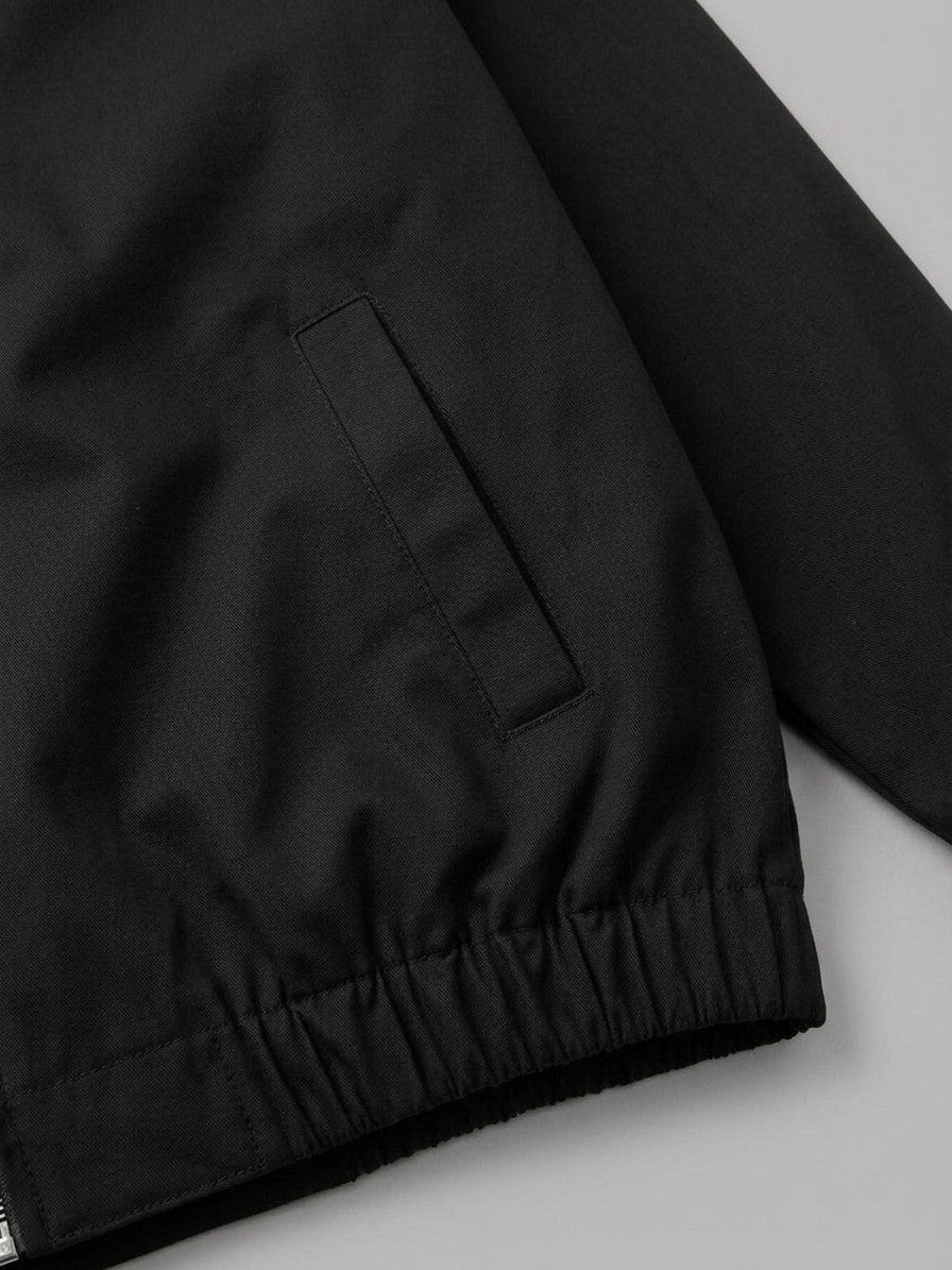 Atina Men's Flannel-Lined Raglan Harrington Jacket — black — detail-collar
