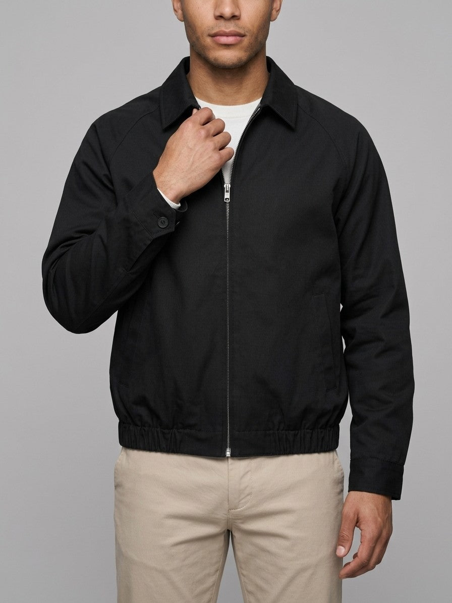 Atina Men's Flannel-Lined Raglan Harrington Jacket — black — front