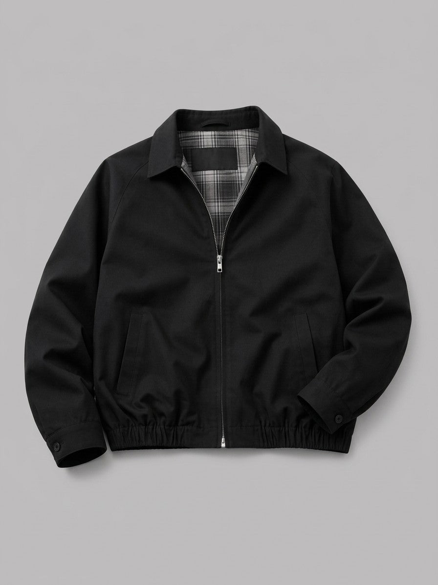 Atina Men's Flannel-Lined Raglan Harrington Jacket — black — packshot