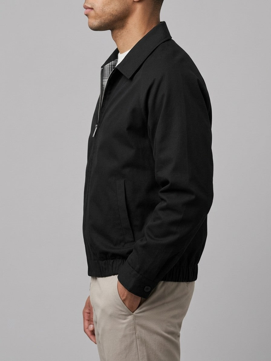 Atina Men's Flannel-Lined Raglan Harrington Jacket — black — side
