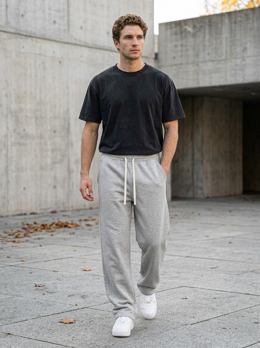 Atrani Men's Contrast-Cord Straight-Leg Sweatpants — lightgray — lifestyle