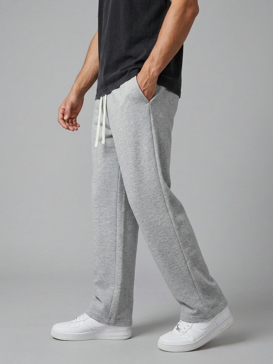 Atrani Men's Contrast-Cord Straight-Leg Sweatpants — lightgray — side