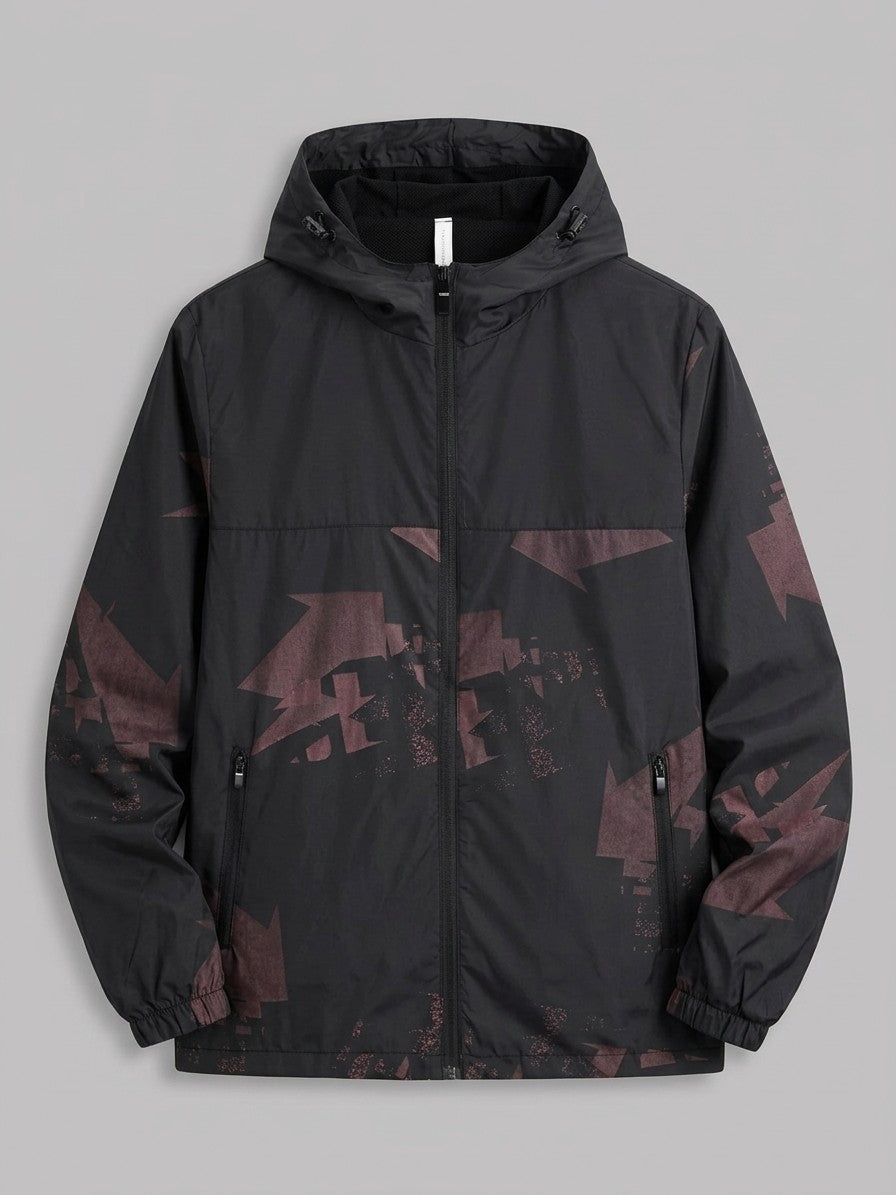 Atri Men's Abstract Print Hooded Windbreaker — blackwine — packshot