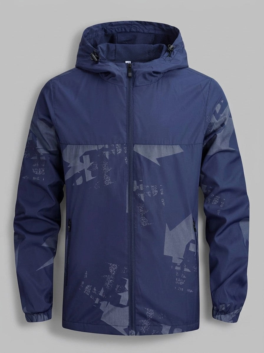 Atri Men's Abstract Print Hooded Windbreaker — navy — packshot