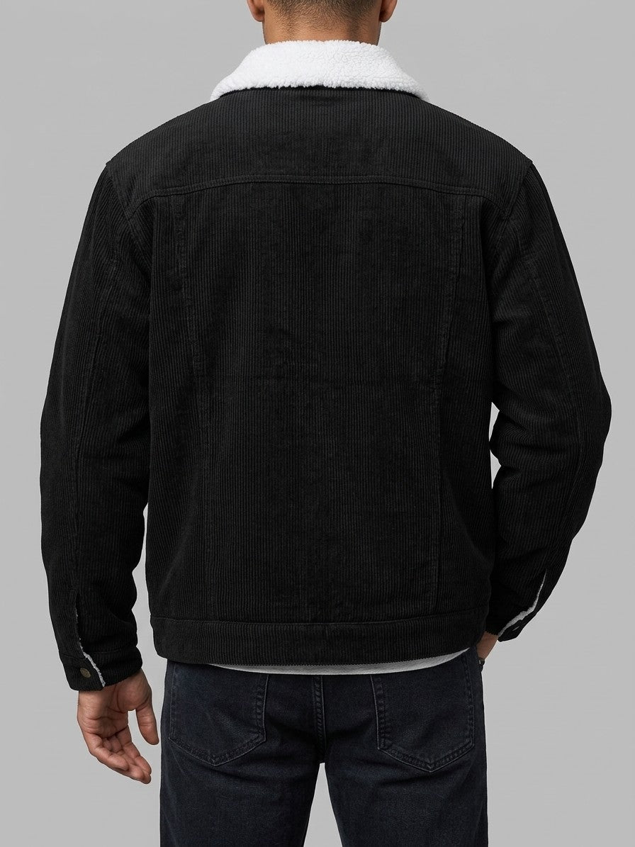 Auronzo Men's Sherpa-Lined Corduroy Trucker Jacket — black — back