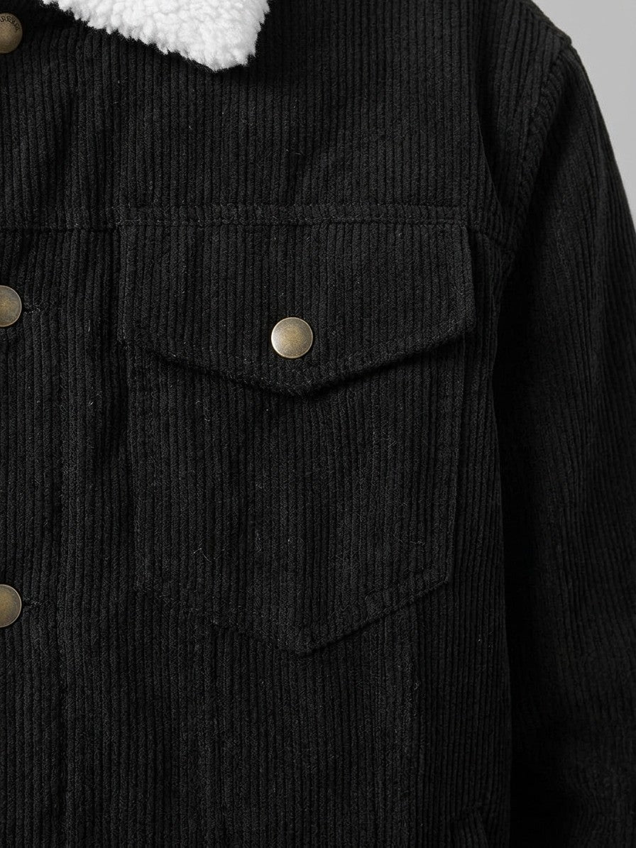 Auronzo Men's Sherpa-Lined Corduroy Trucker Jacket — black — detail-2