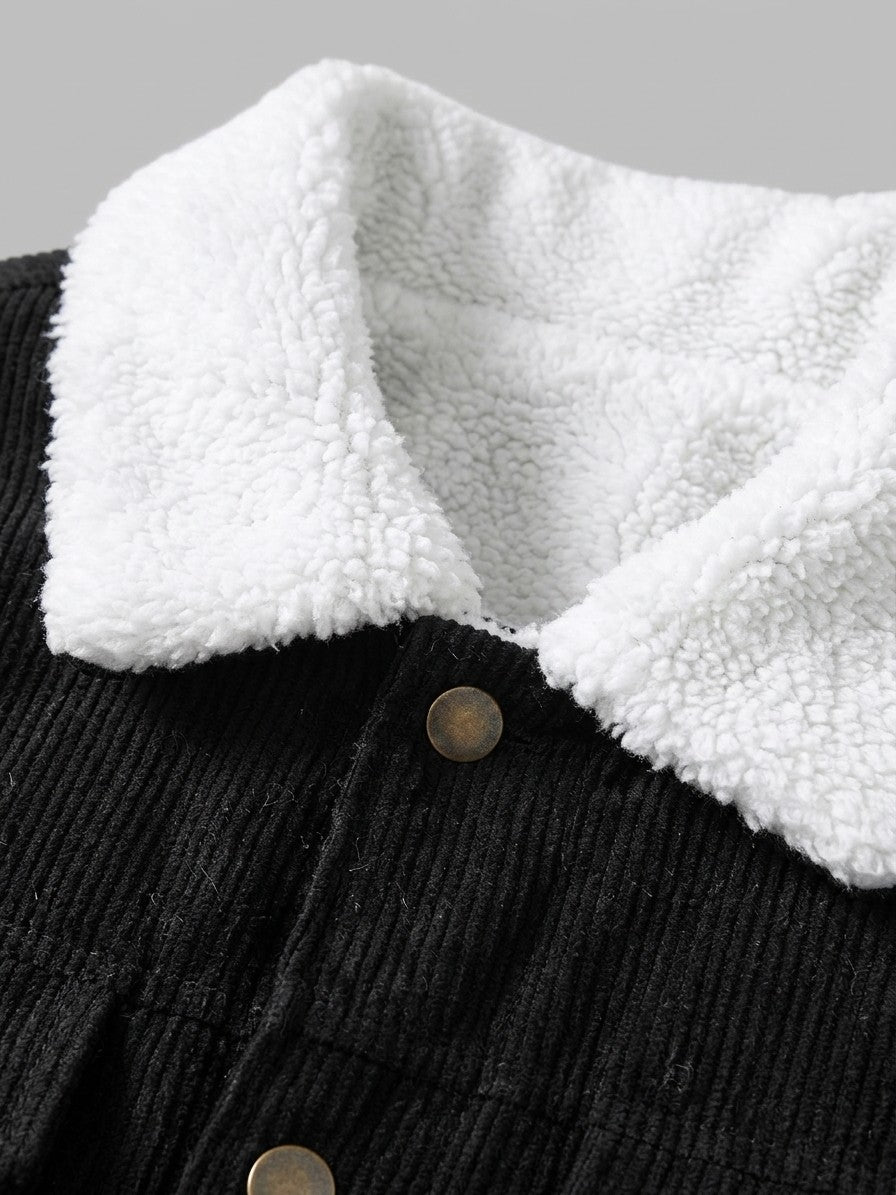 Auronzo Men's Sherpa-Lined Corduroy Trucker Jacket — black — detail