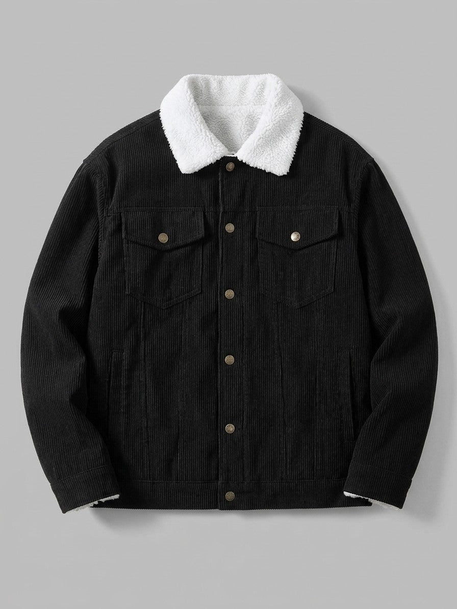 Auronzo Men's Sherpa-Lined Corduroy Trucker Jacket — black — packshot