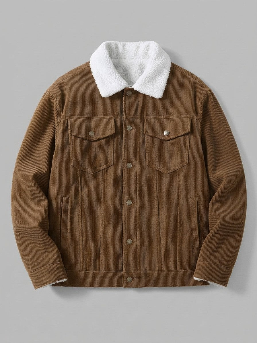Auronzo Men's Sherpa-Lined Corduroy Trucker Jacket — camelbrown — packshot