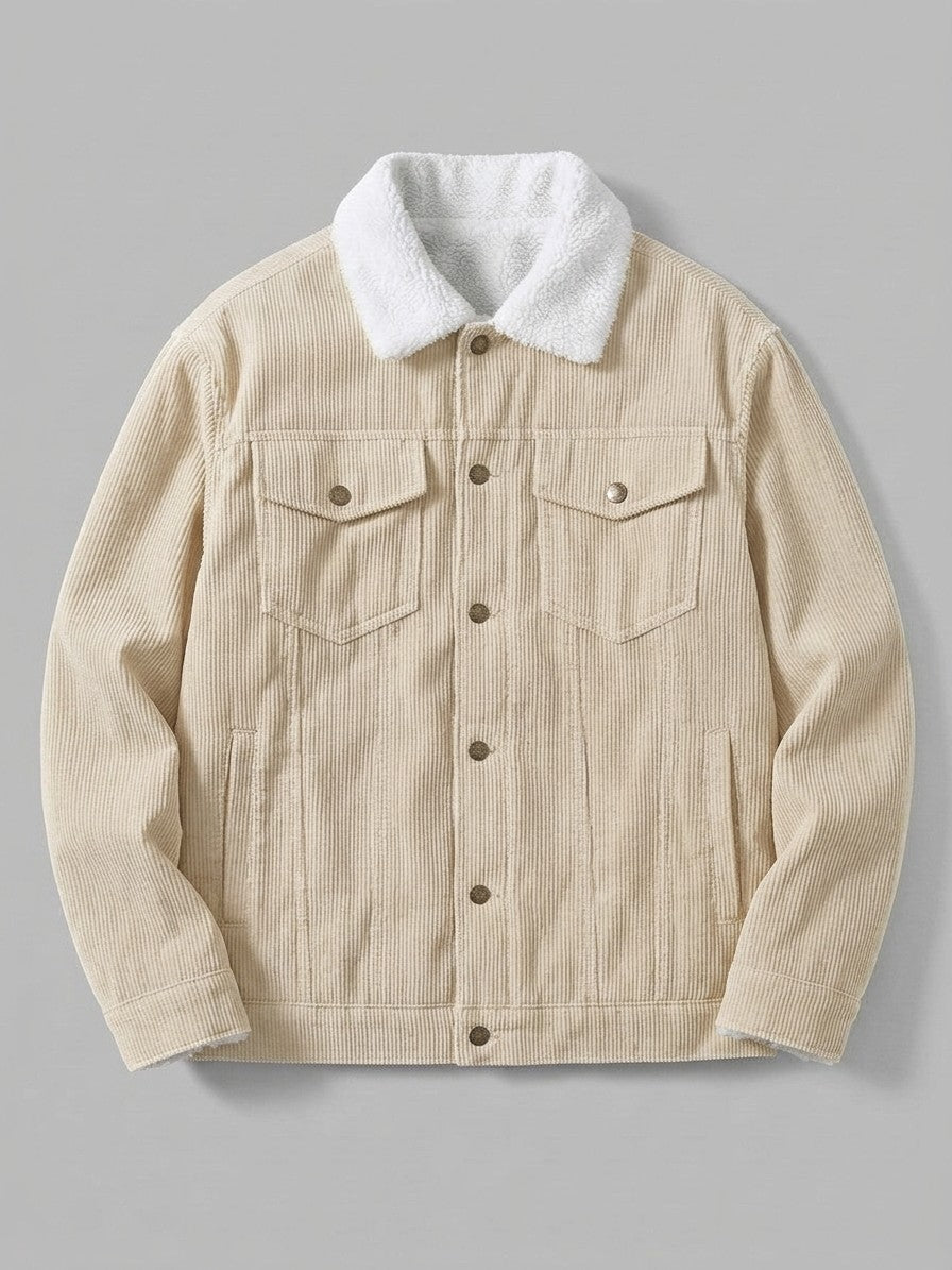 Auronzo Men's Sherpa-Lined Corduroy Trucker Jacket — cream — packshot