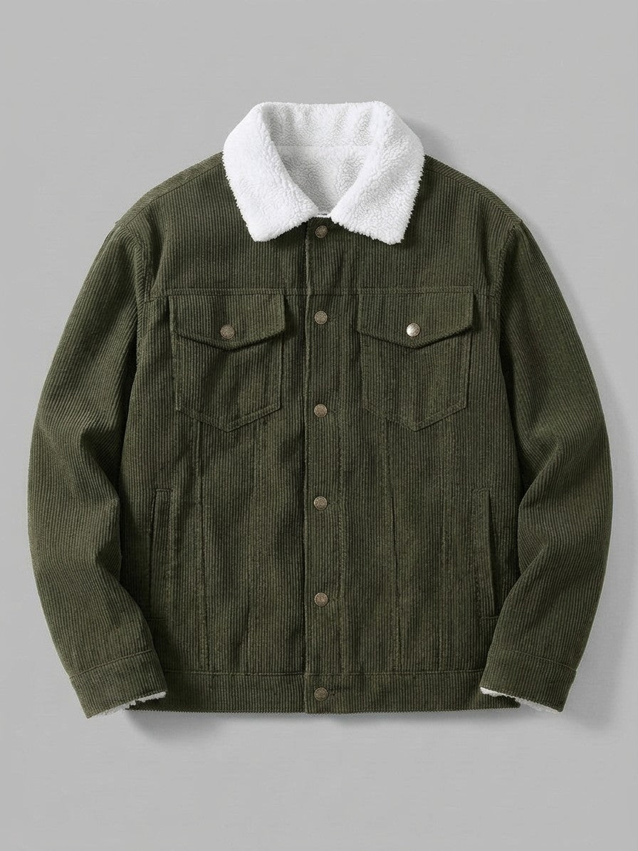 Auronzo Men's Sherpa-Lined Corduroy Trucker Jacket — olivegreen — packshot