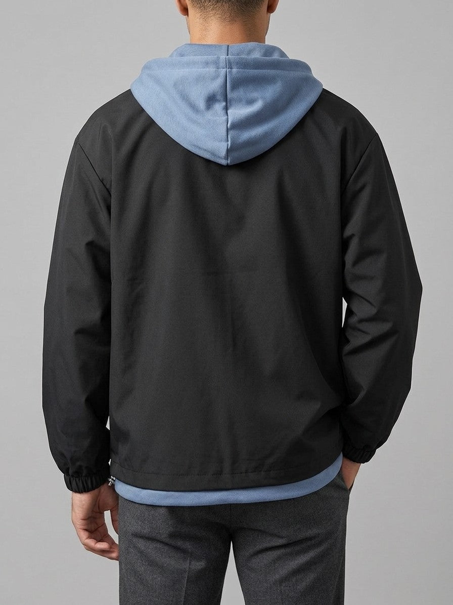 Avellino Men's Two-in-One Hooded Windbreaker — black — back