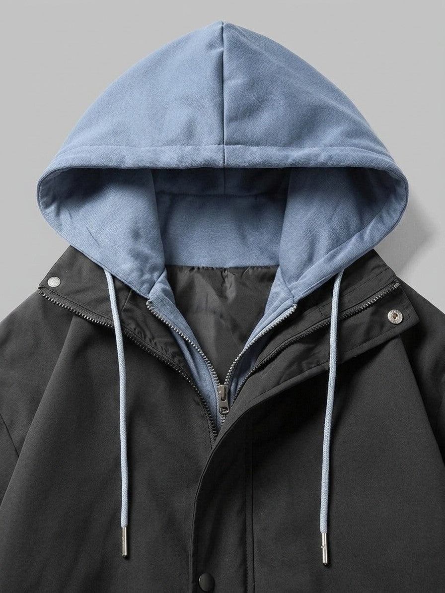 Avellino Men's Two-in-One Hooded Windbreaker — black — detail-2