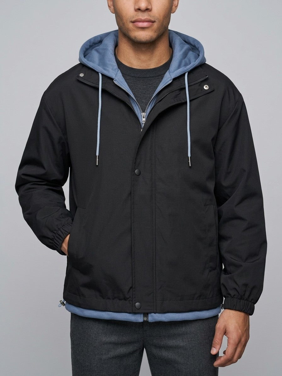 Avellino Men's Two-in-One Hooded Windbreaker — black — front