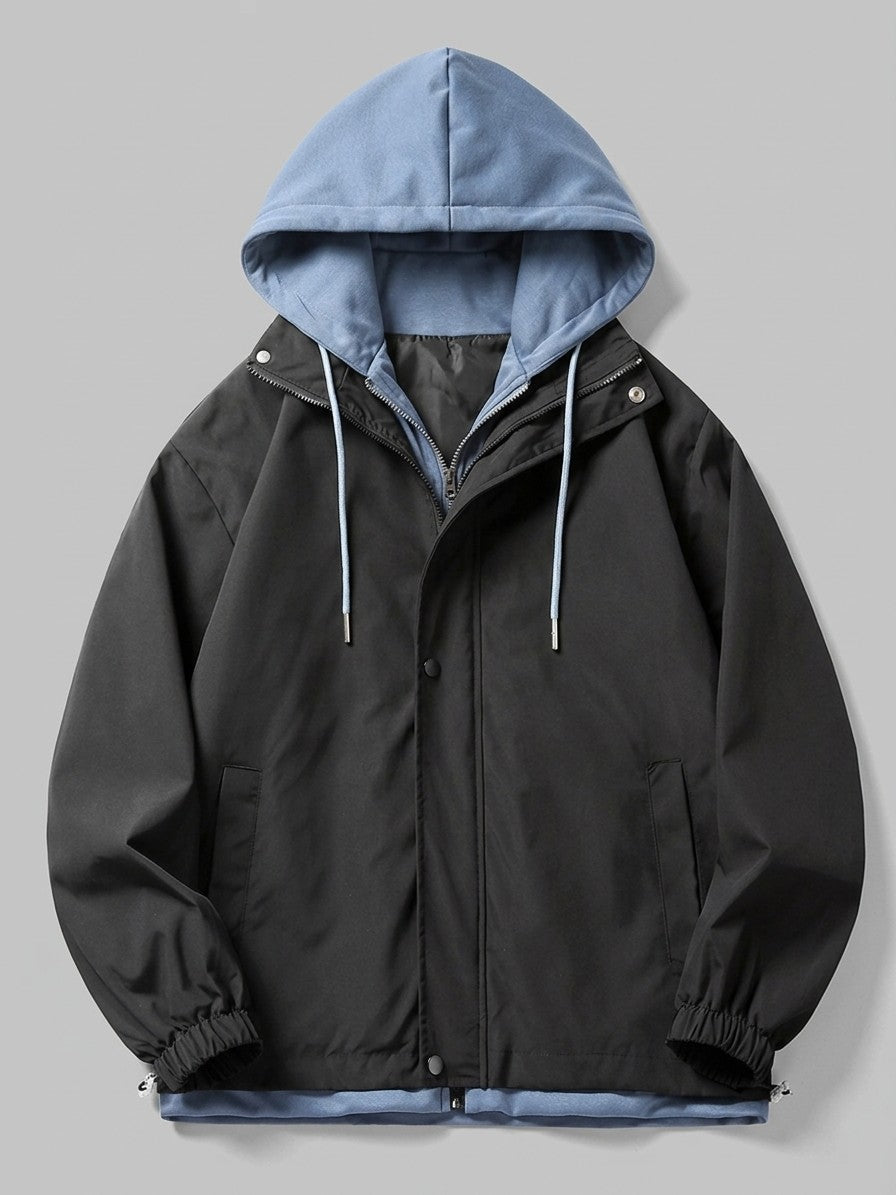Avellino Men's Two-in-One Hooded Windbreaker — black — packshot