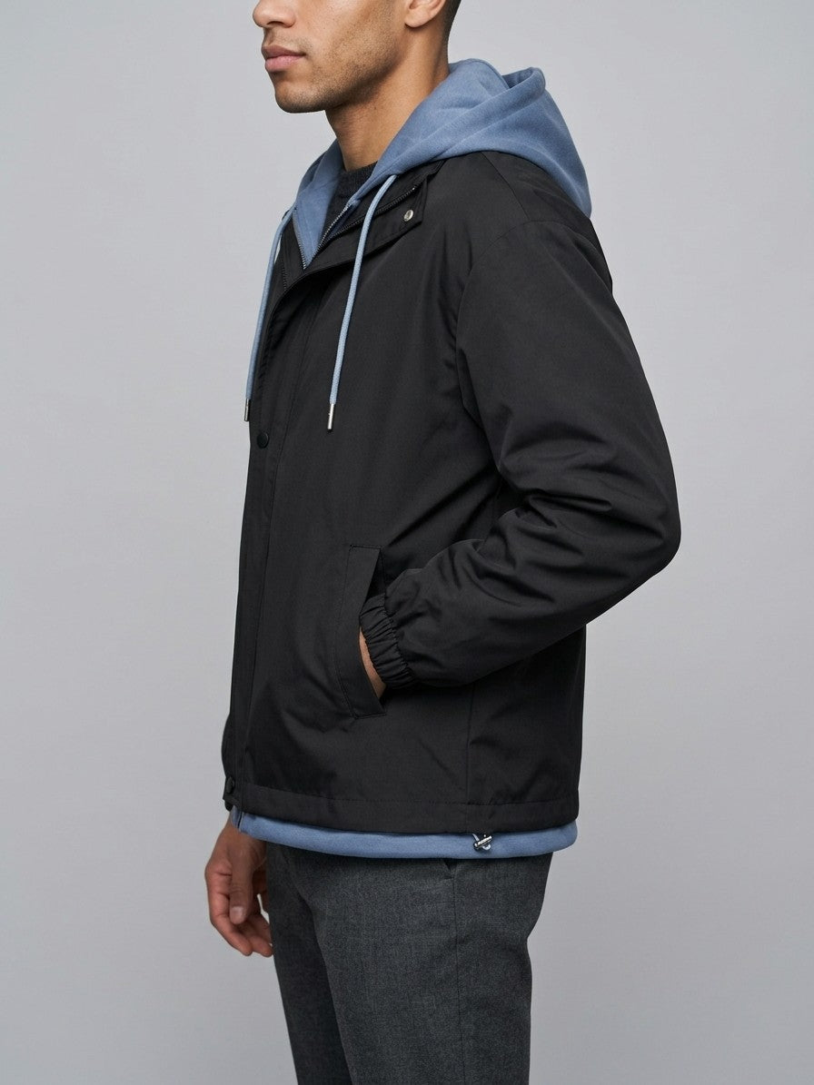 Avellino Men's Two-in-One Hooded Windbreaker — black — side