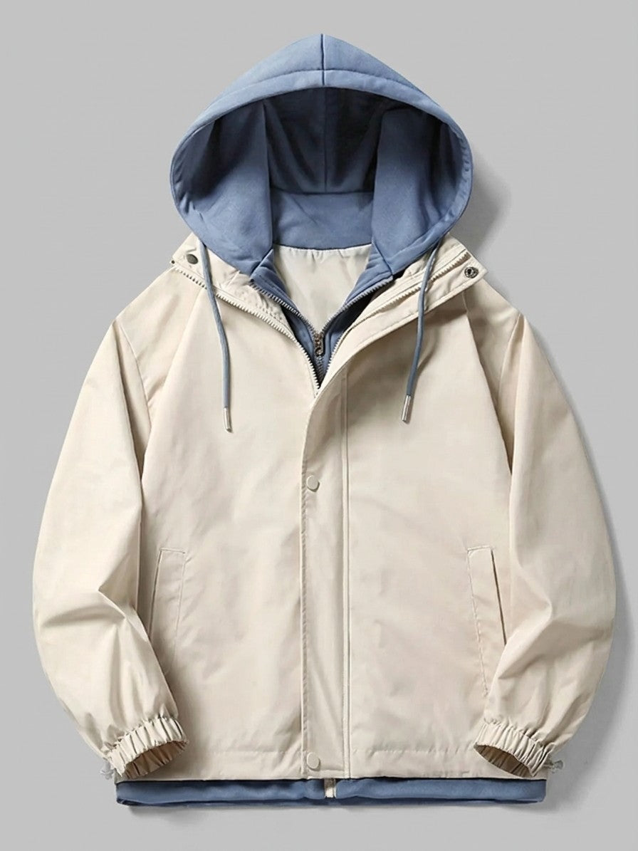Avellino Men's Two-in-One Hooded Windbreaker — khaki — packshot