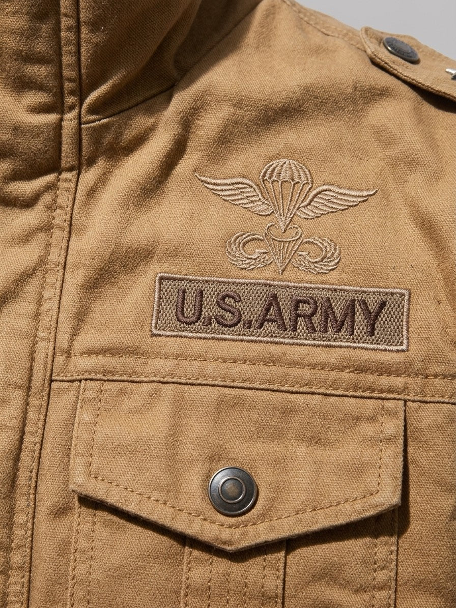 Aversa Men's Military Pilot Jacket — khaki — detail-collar