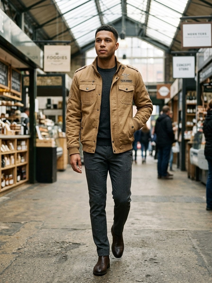 Aversa Men's Military Pilot Jacket — khaki — lifestyle