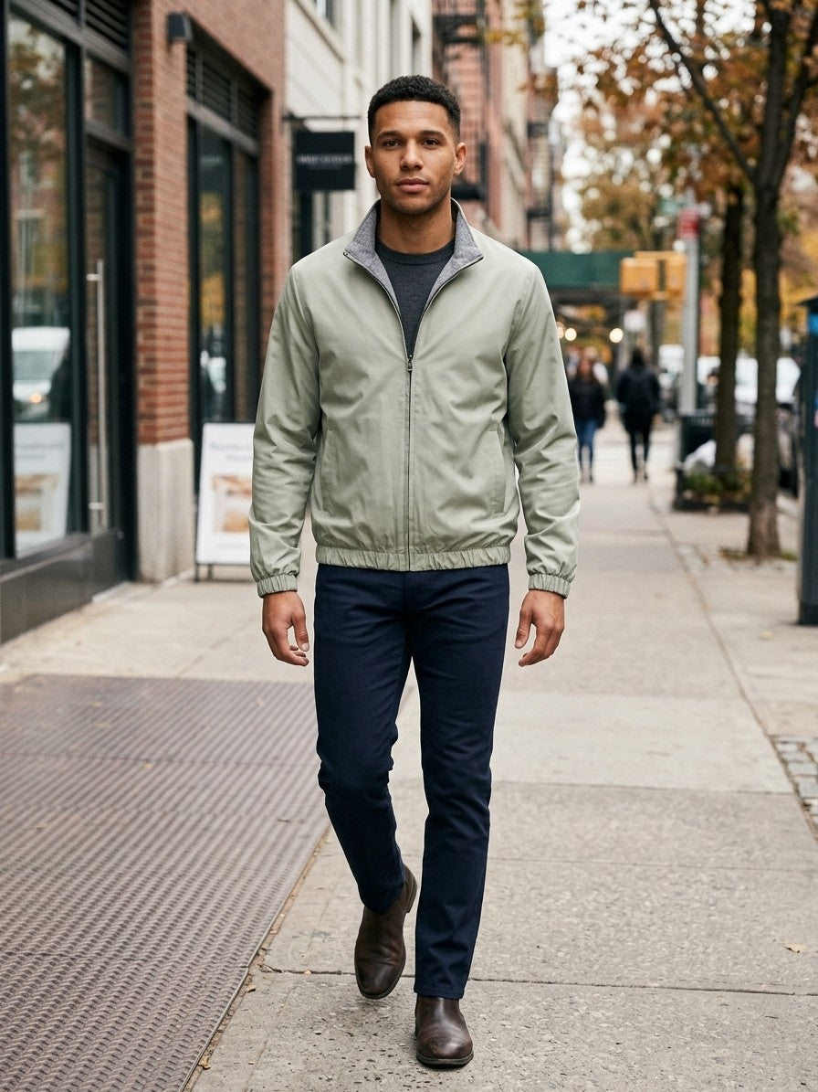 Avezzano Men's Stand-Collar Reversible Harrington Jacket — sage — lifestyle