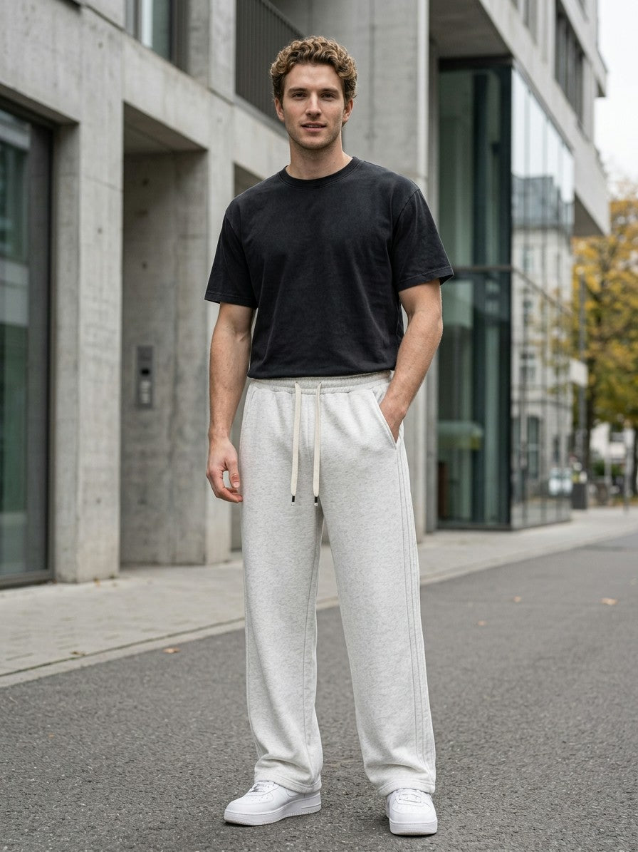 Avola Men's Triple-Pintuck Wide-Leg Sweatpants — flowerwhite — lifestyle