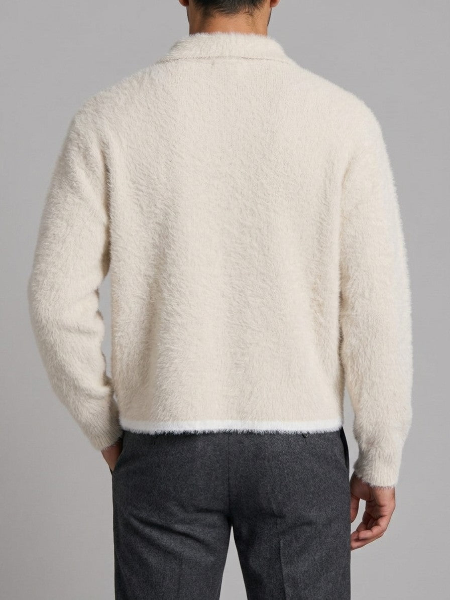 Badolato Men's Fluffy Polo Sweater — cream — back