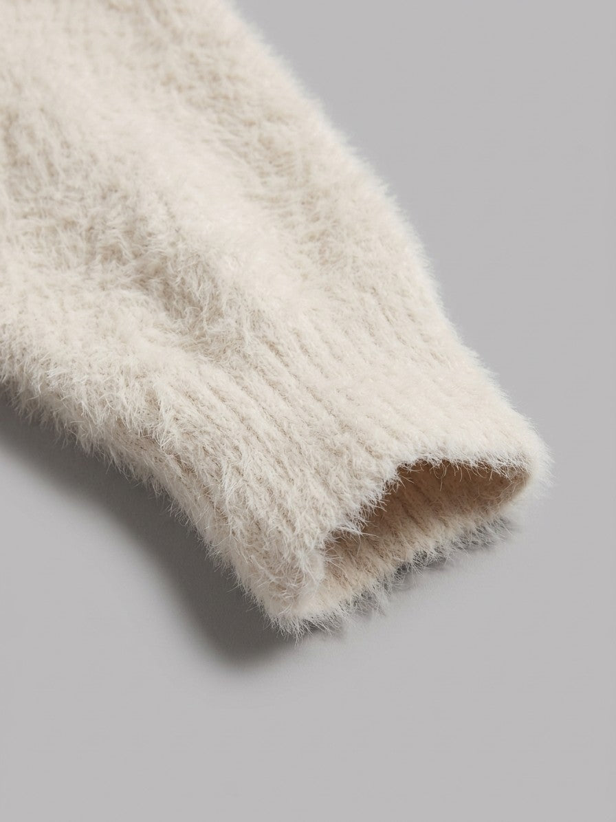 Badolato Men's Fluffy Polo Sweater — cream — detail-collar