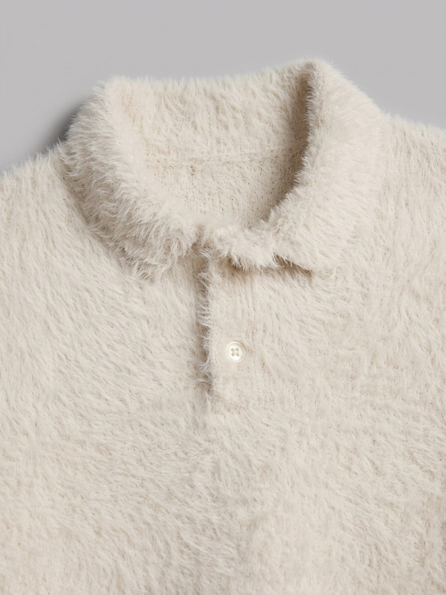 Badolato Men's Fluffy Polo Sweater — cream — detail