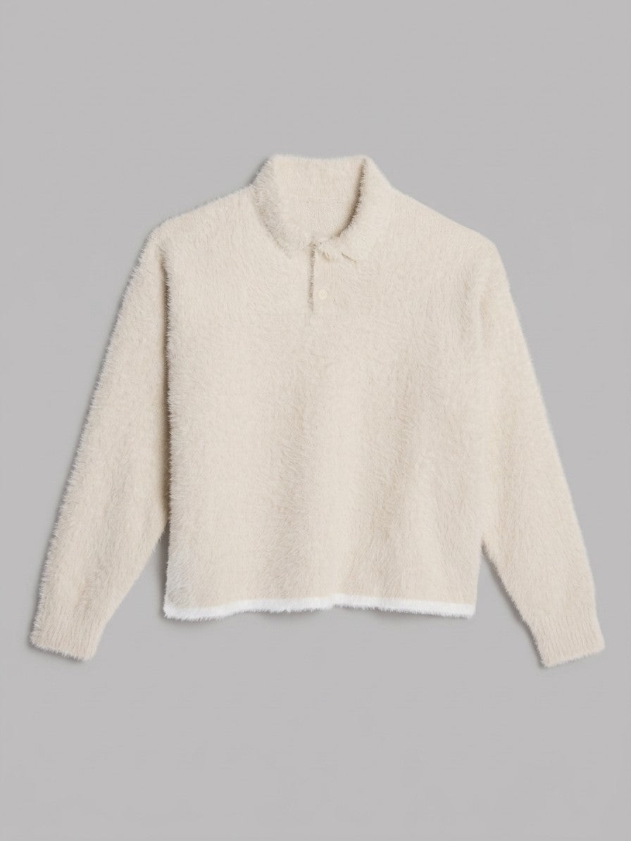 Badolato Men's Fluffy Polo Sweater — cream — packshot
