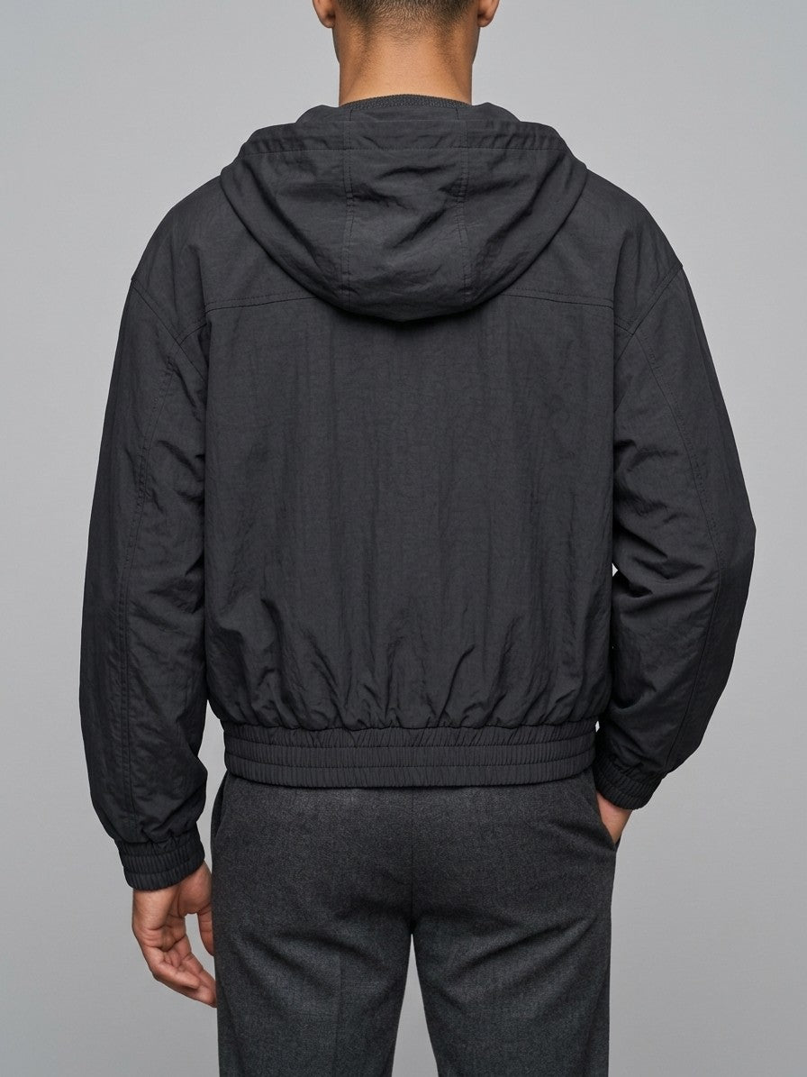 Bagnara Men's Cropped Hooded Windbreaker — black — back