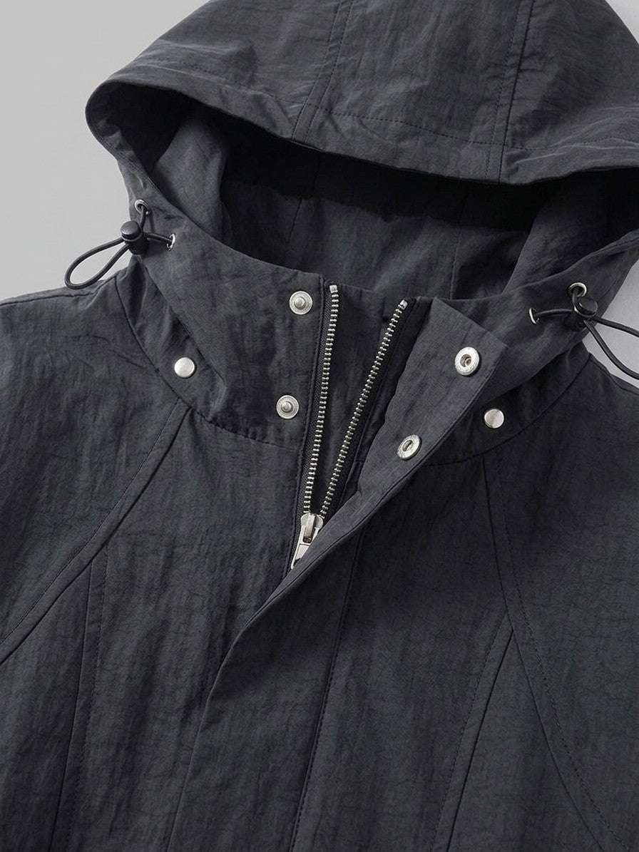 Bagnara Men's Cropped Hooded Windbreaker — black — detail-2
