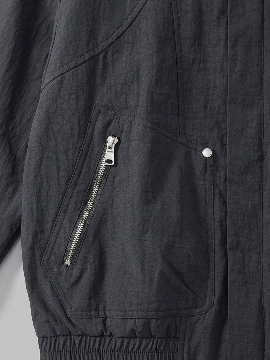 Bagnara Men's Cropped Hooded Windbreaker — black — detail-collar