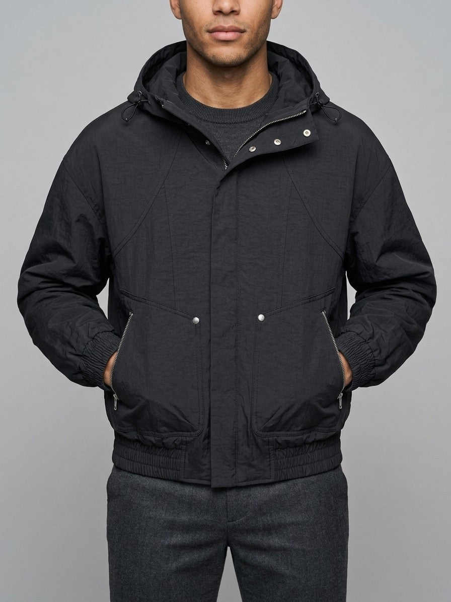 Bagnara Men's Cropped Hooded Windbreaker — black — front