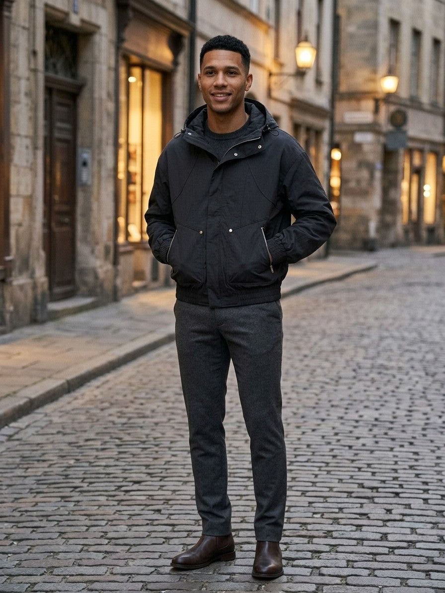 Bagnara Men's Cropped Hooded Windbreaker — black — lifestyle