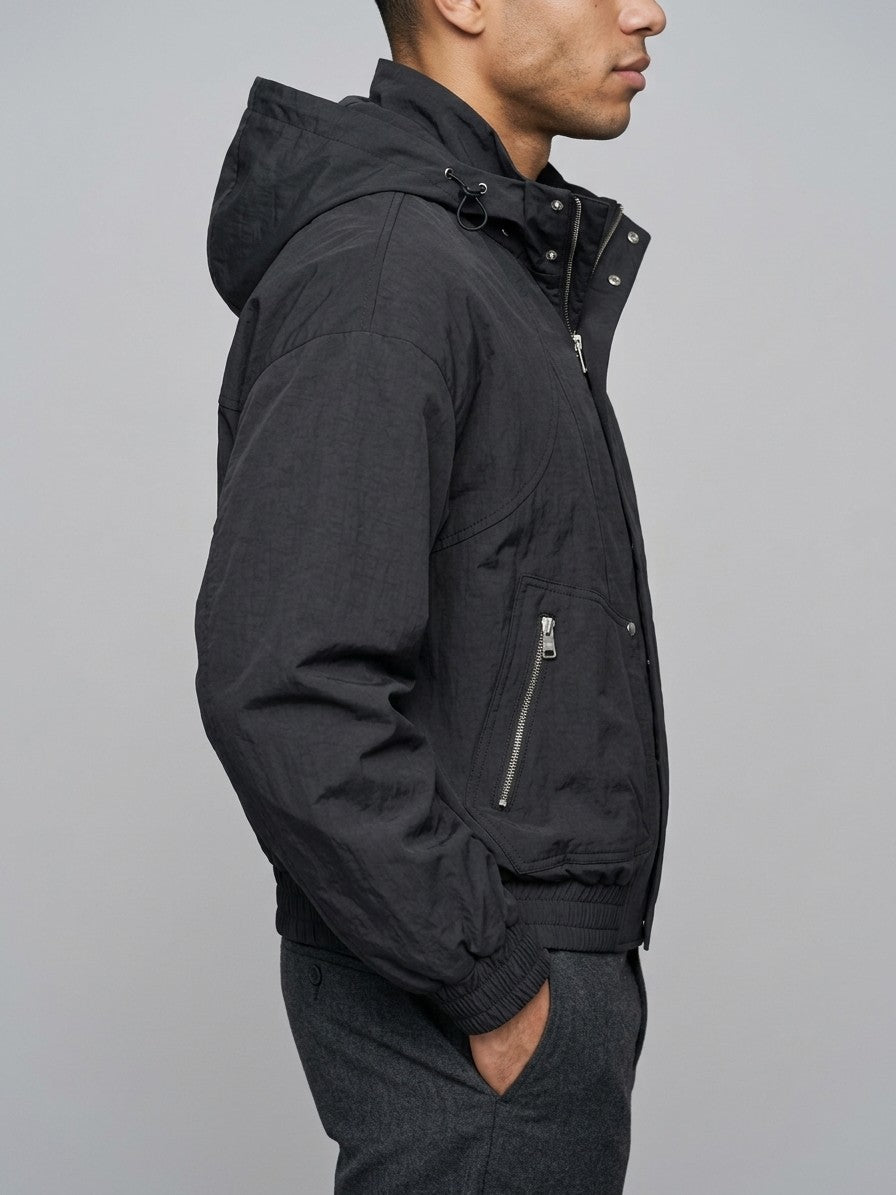 Bagnara Men's Cropped Hooded Windbreaker — black — side