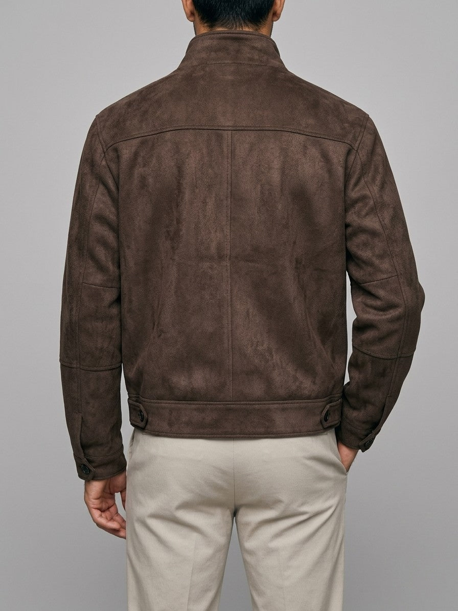 Bagnone Men's Stand-Collar Suede Utility Jacket — brown — back
