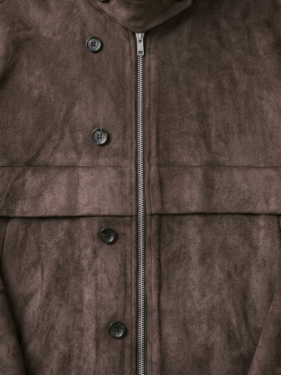Bagnone Men's Stand-Collar Suede Utility Jacket — brown — detail-2