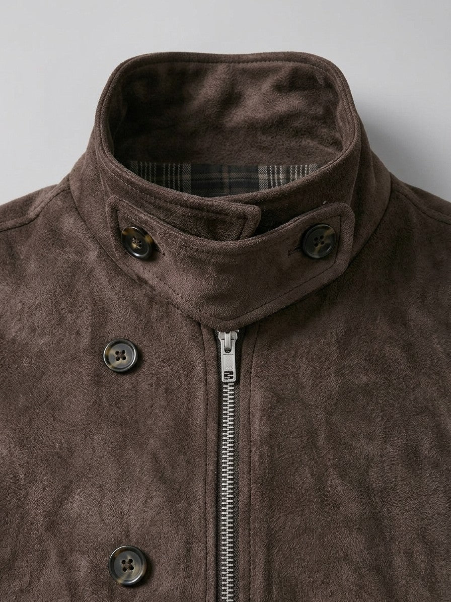 Bagnone Men's Stand-Collar Suede Utility Jacket — brown — detail