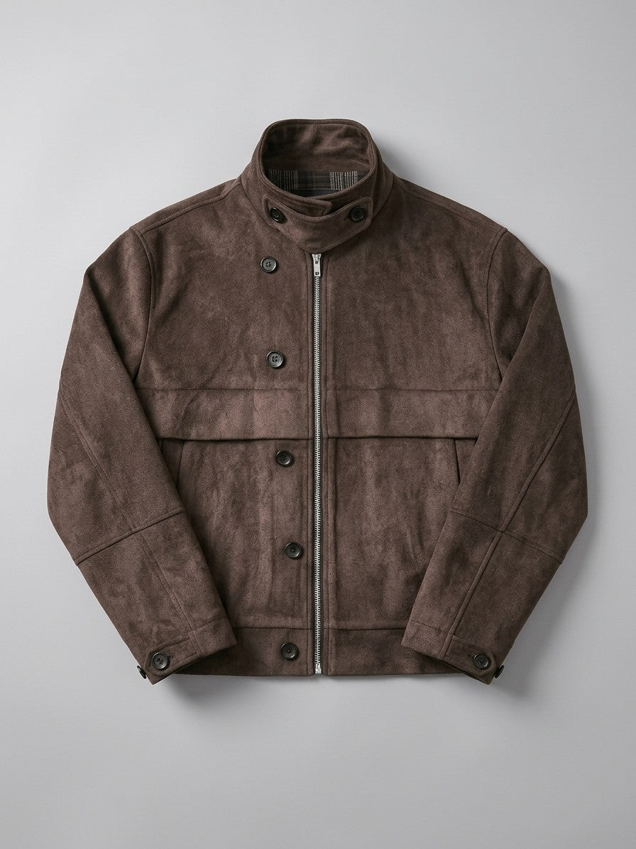 Bagnone Men's Stand-Collar Suede Utility Jacket — brown — packshot