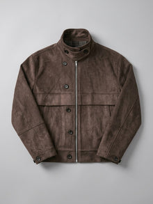 Bagnone Men's Stand-Collar Faux Suede Utility Jacket