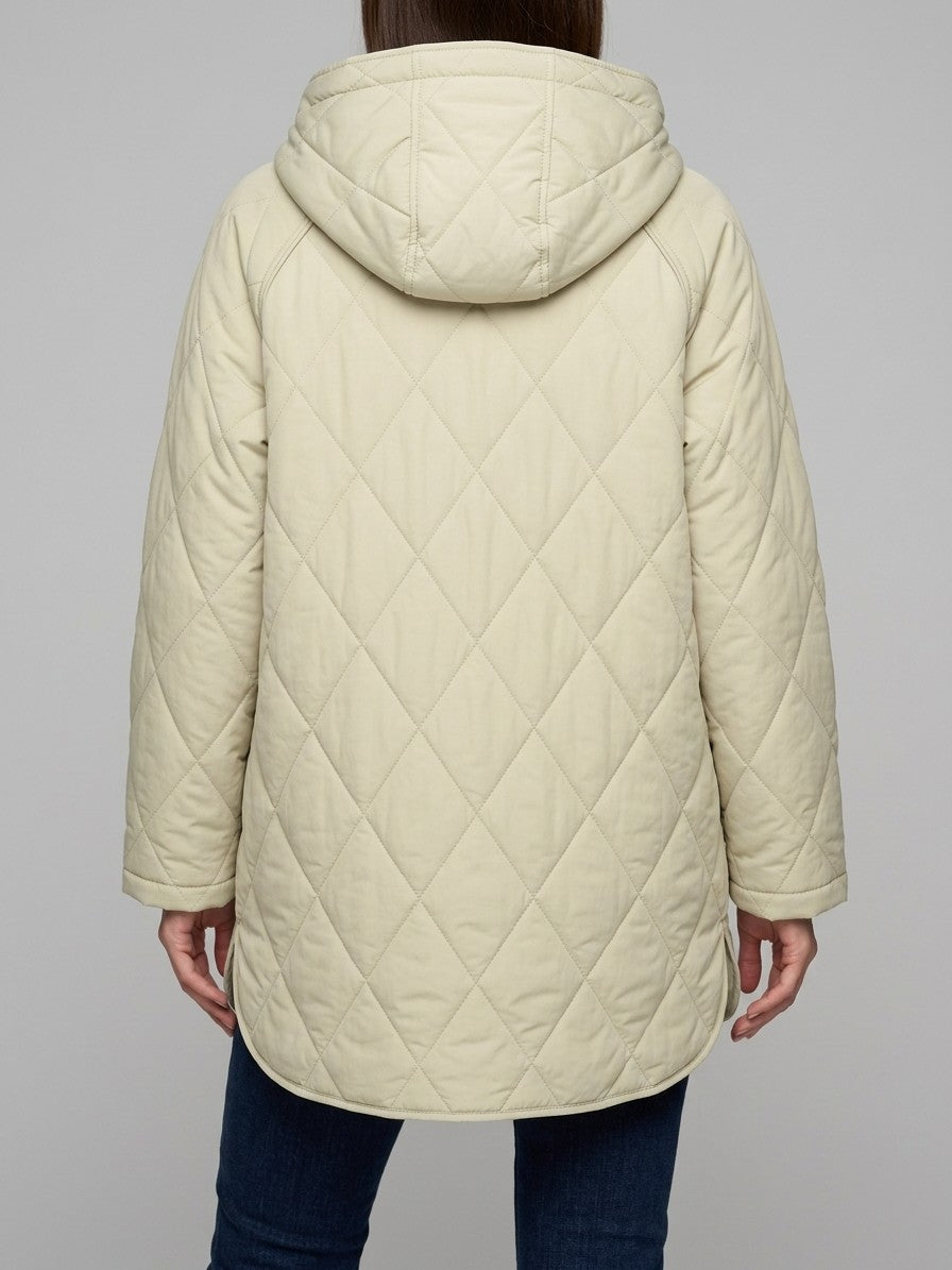 Bagnoregio Women's Diamond Quilted Hooded Coat — beige — back