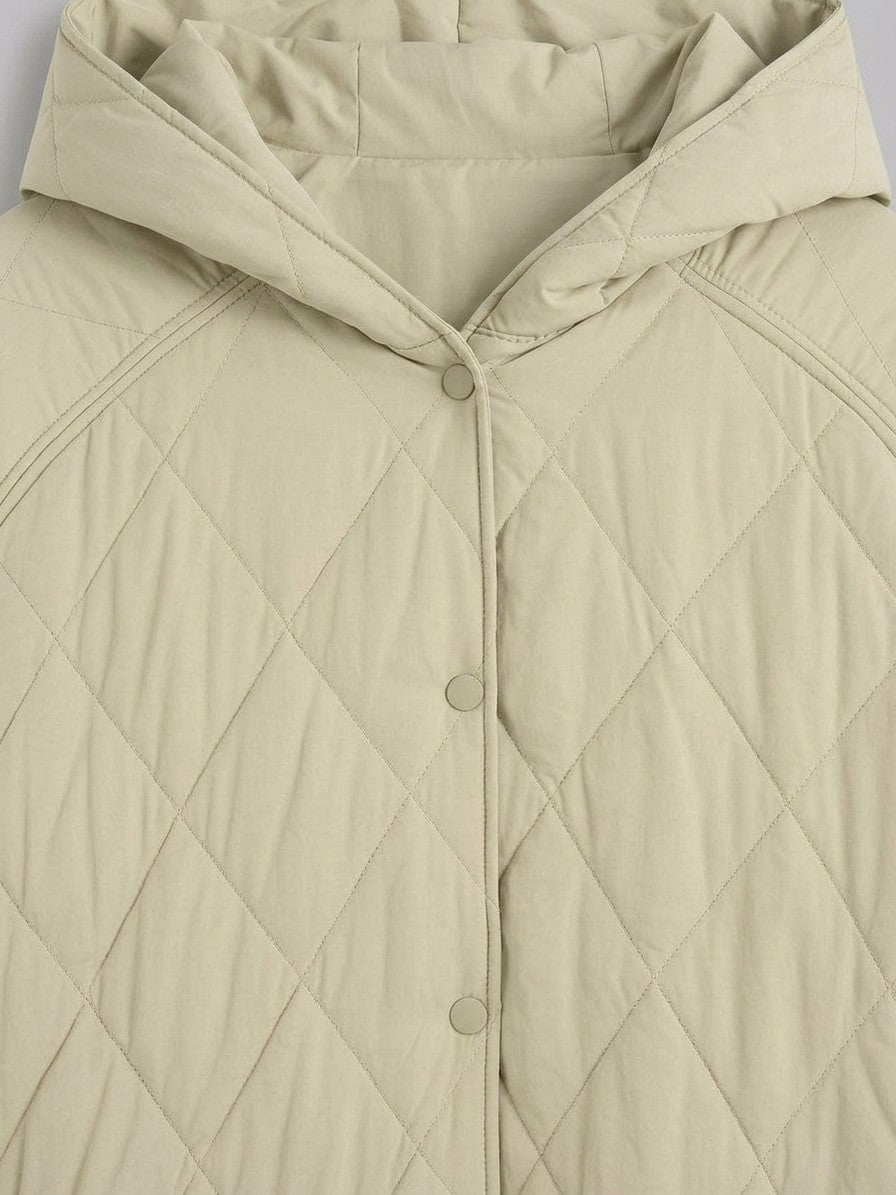 Bagnoregio Women's Diamond Quilted Hooded Coat — beige — detail-2