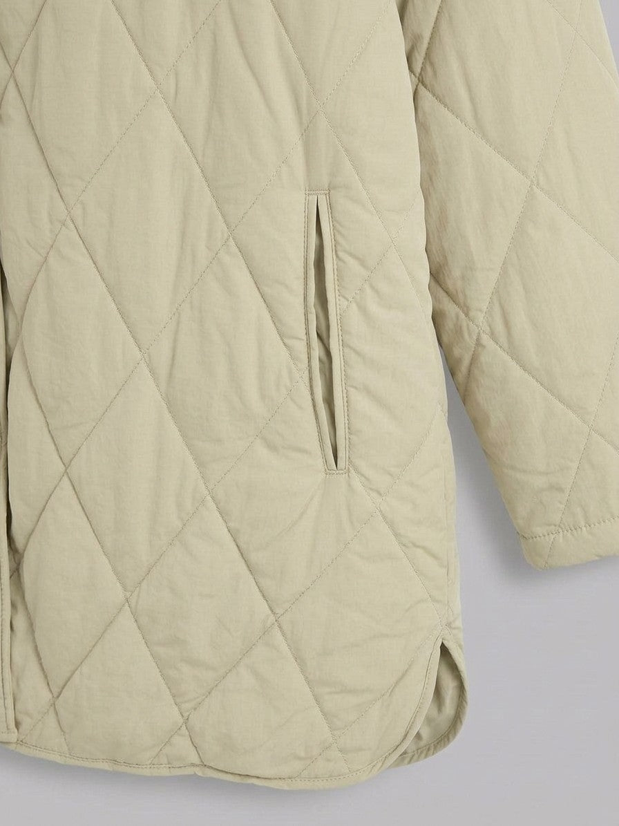 Bagnoregio Women's Diamond Quilted Hooded Coat — beige — detail-collar