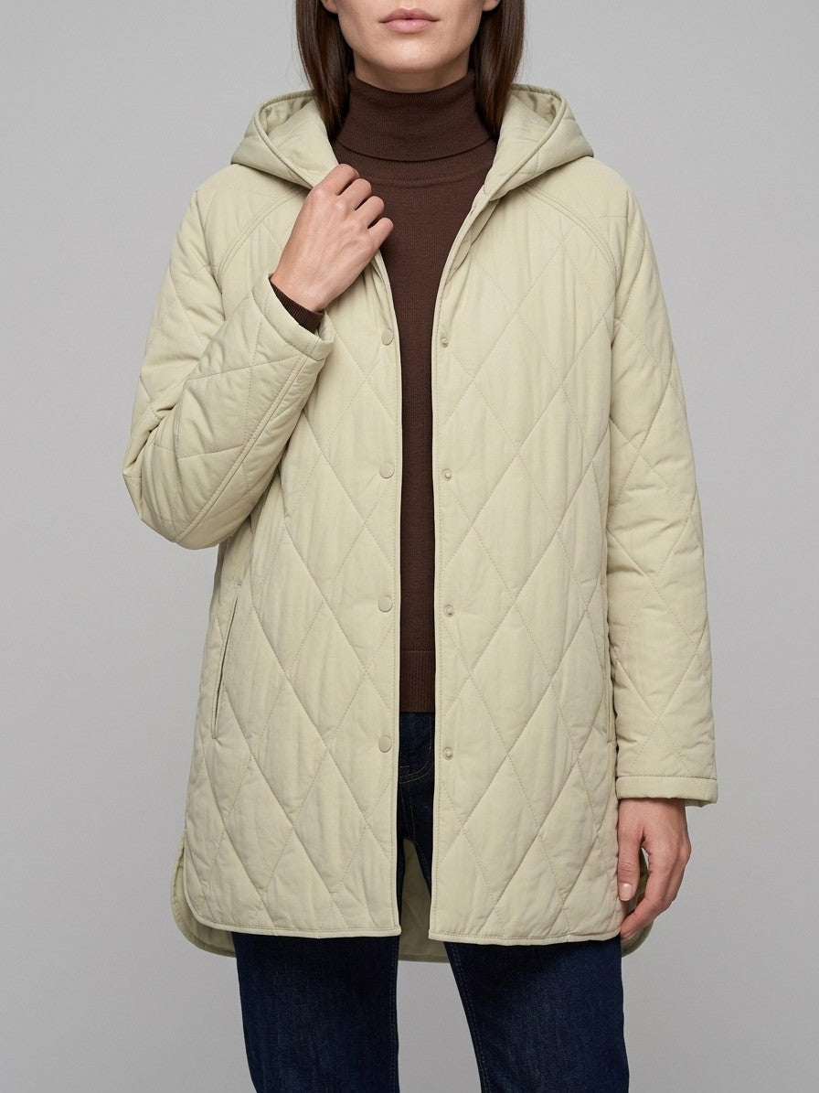 Bagnoregio Women's Diamond Quilted Hooded Coat — beige — front