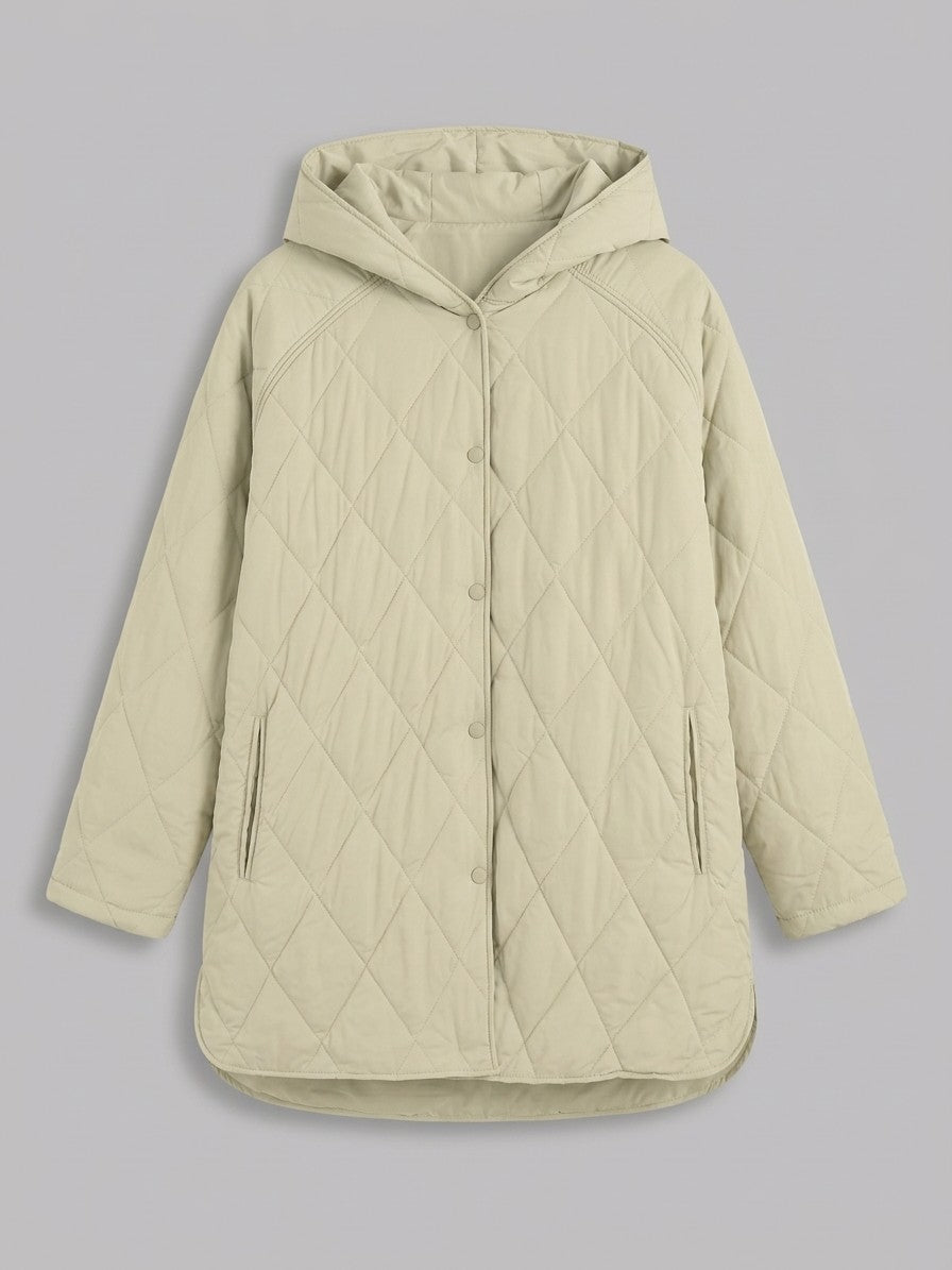 Bagnoregio Women's Diamond Quilted Hooded Coat — beige — packshot