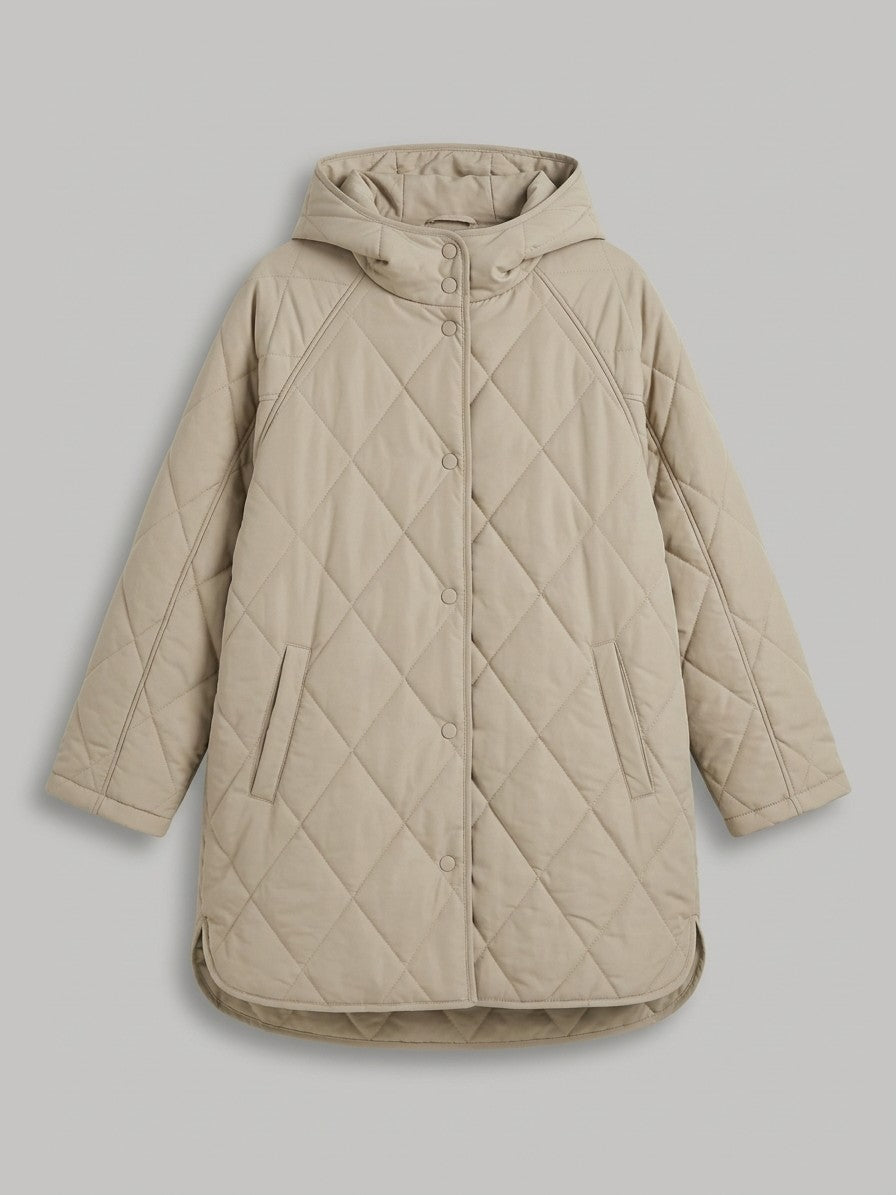 Bagnoregio Women's Diamond Quilted Hooded Coat — greige — packshot